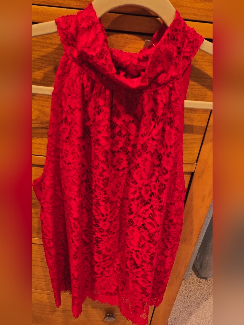 NWT J Crew Red Lace Sleeveless Mock Neck Camisole, Back Neck Bow, S - Picture 3 of 6